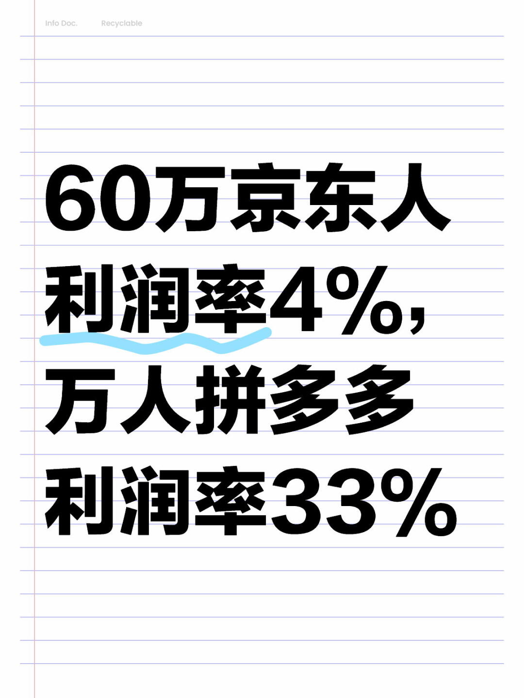 60万京东人利润率4%，万人拼多多利润率33%