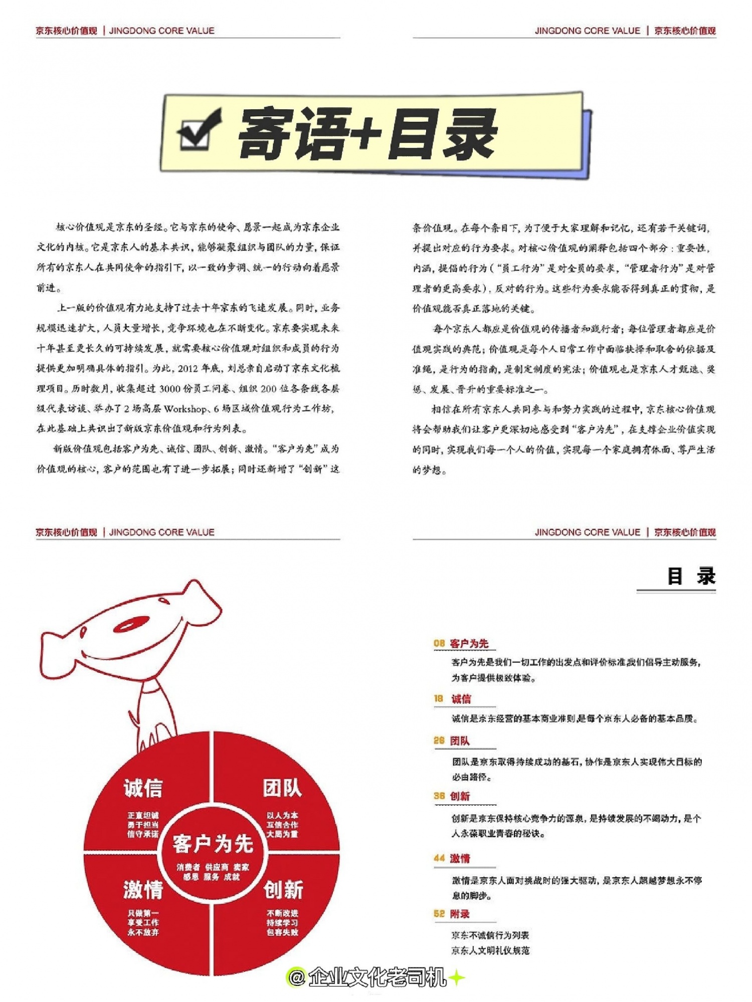 《京东核心价值观》做文化手册可参考！