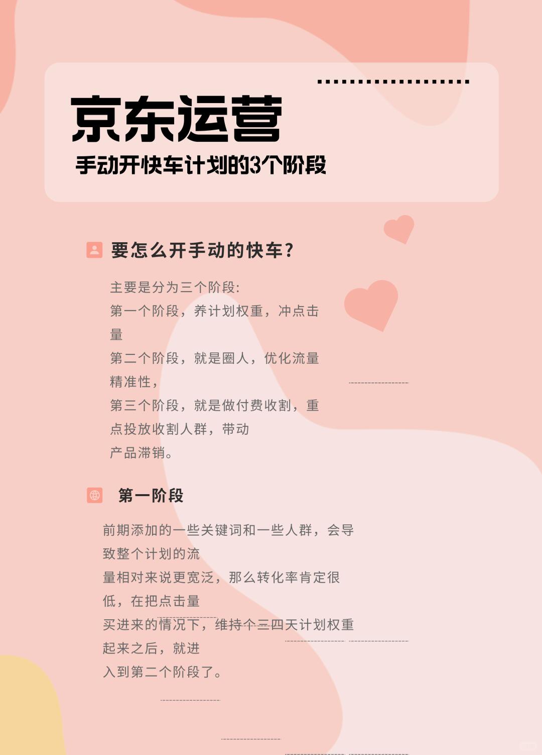 京东运营手动开快车计划的3个阶段是什么