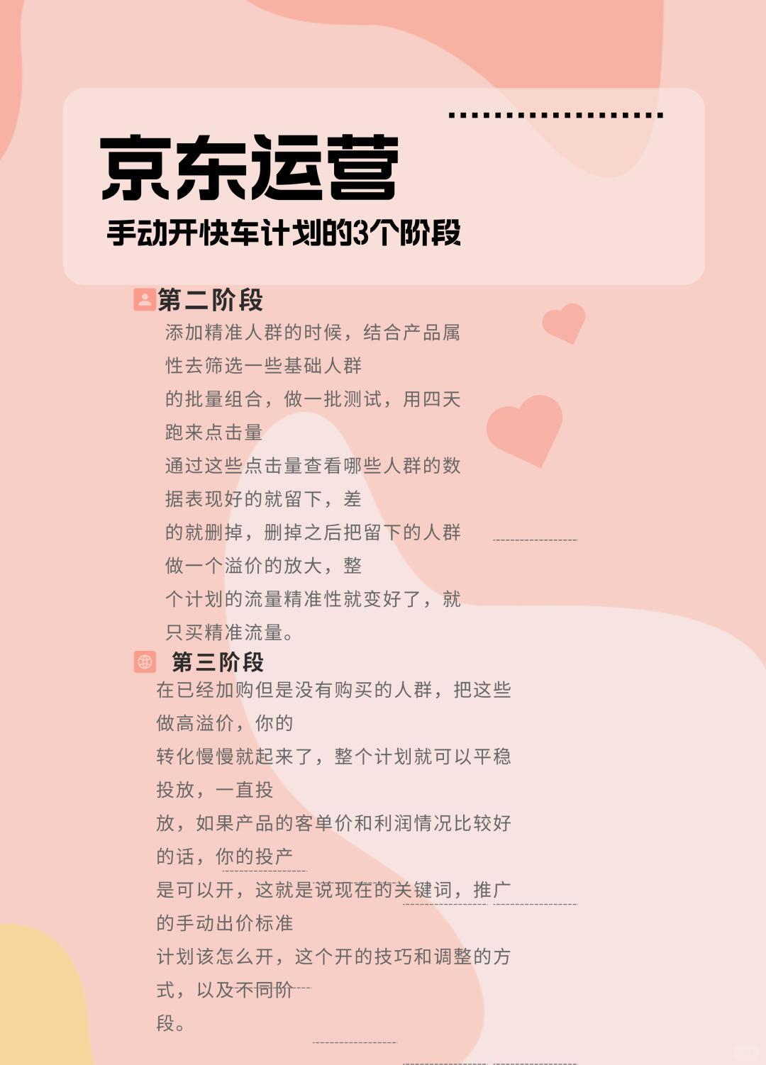 京东运营手动开快车计划的3个阶段是什么