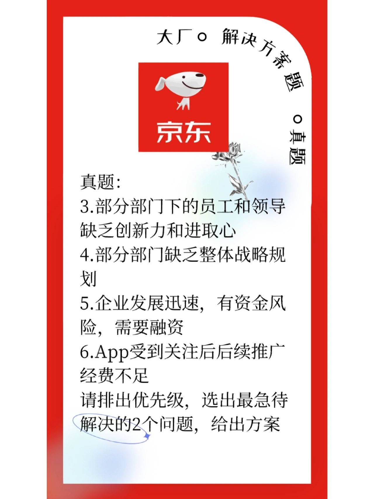 大厂面试真题-京东-分析公司最需解决的问题