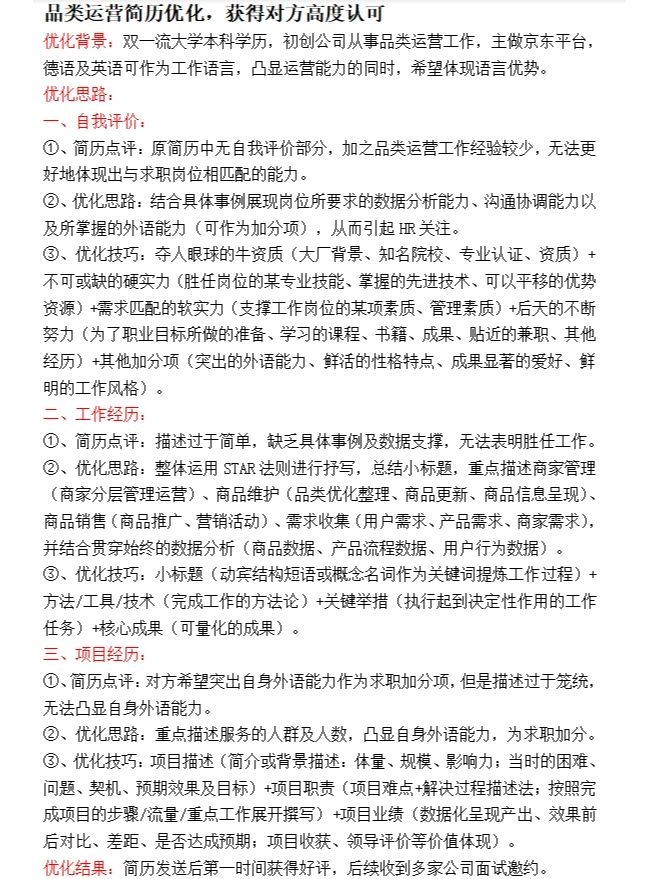 %title插图%num 品类运营简历优化,获得对方高度认可