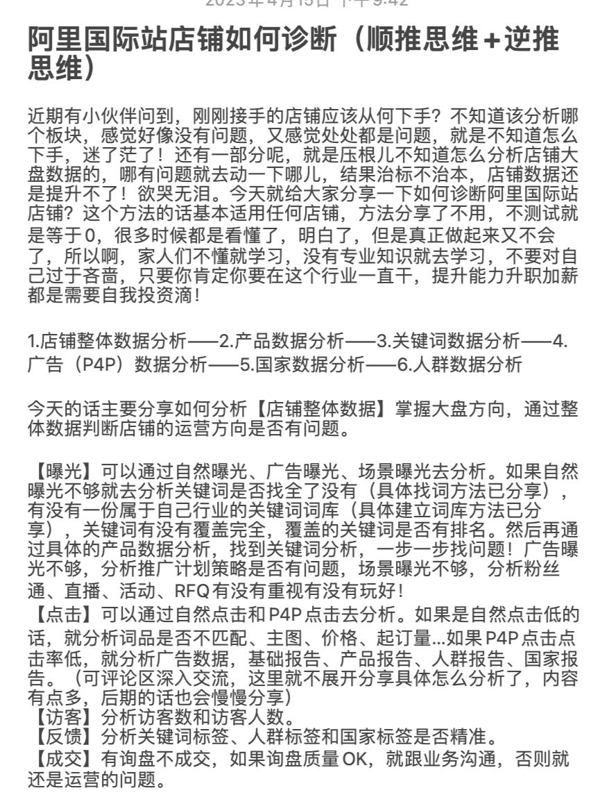阿里国际站店铺如何诊断（顺推+逆推思维）