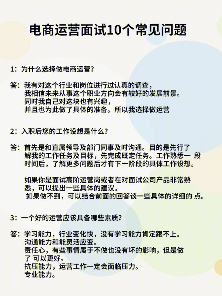 电商运营面试必备的10个问题回答参考