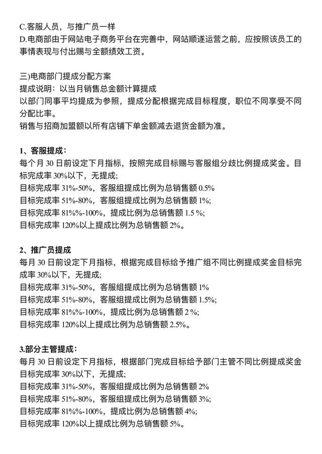 电商部人员薪酬方案